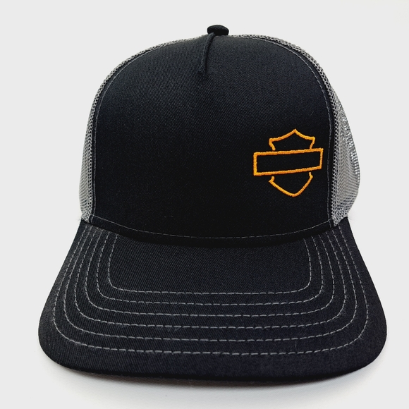 Harley Bar & Shield Trucker Mesh Snapback Hat Cap Black Embroidere… - Picture 2 of 4
